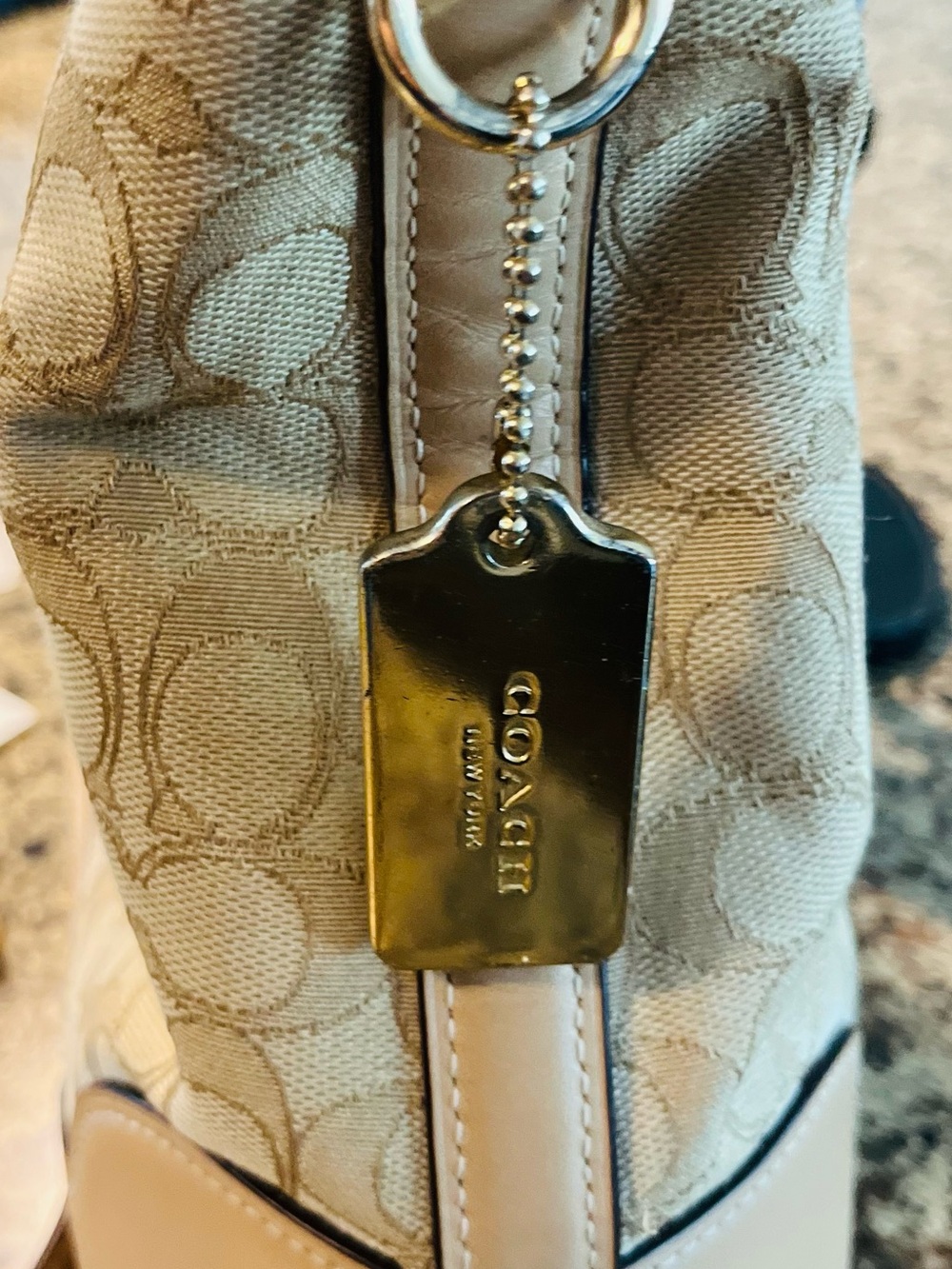 Coach Signature Canvas Hobo Shoulder Bag in Beige and Tan - Picture 4 of 10